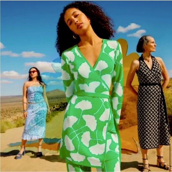 Diane Von Furstenberg Tops - Diane Von Furstenberg DVF x Target Green White Gingko Sweater Wrap Tunic Dress S